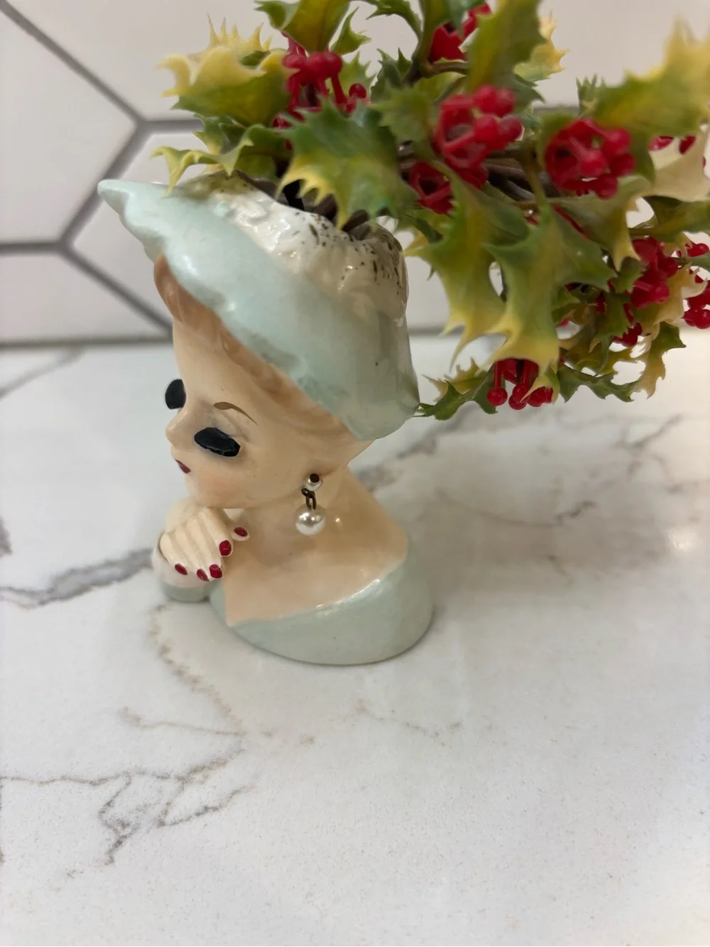 Vintage Inarco 1963 Lady Head Vase with original plastic flowers